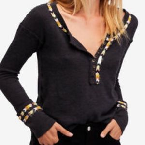 Free People Rainbow Black Thermal Top Medium